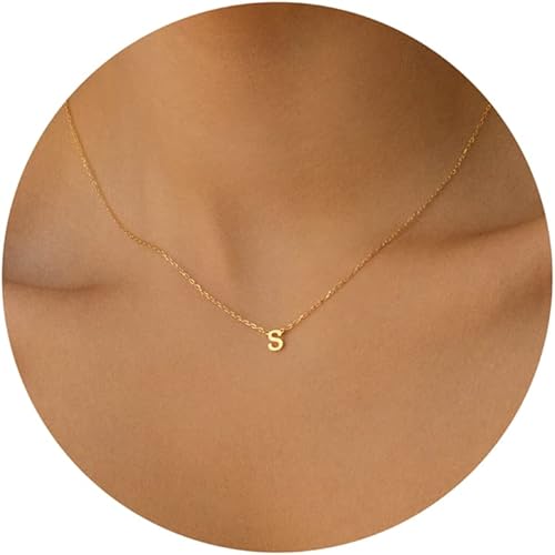 SELFROSE Initial Necklaces for Women, Dainty Gold Letter Necklace 14k Gold Plated Personalized Tiny Initial Pendant Necklace Monogram Cute Letter Name Choker Necklaces for Teen Girls Simple Jewelry