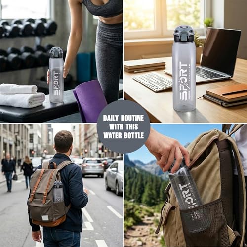 Image of Nayasa Turbine 1000 ml BPA Free Plastic Water Bottle | Leak Proof | Unbreakable | Wide Mouth with Scale | Sports Bottle | Black