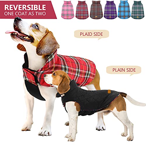 Kuoser Warm Dog Coat, Reversible Waterproof Winter Jacket, British Style Plaid Cold Weather Clothes - Image 4