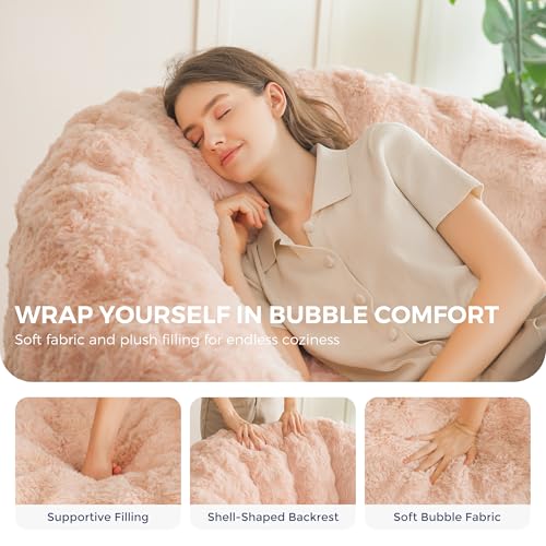 Image of MAXYOYO Giant Bean Bag Chair for Adults, Stuffed Shell-Shaped Large Bean Bag Couch, Cozy Living Room Chair with Filler, Floor Sofa Lazy Sofa for Bedroom Living Room, Pink