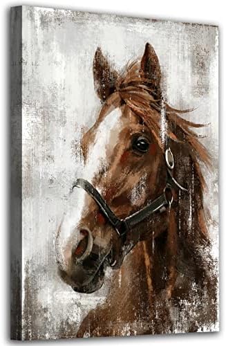 Horse Canvas Wall Art Horse Portrait Pictures Wall Decor Farmhouse Brown Horses Canvas Painting Rustic Horse Canvas Prints Artwork for Living Room Bedroom Office Home Wall Decoration 16" x 24"
