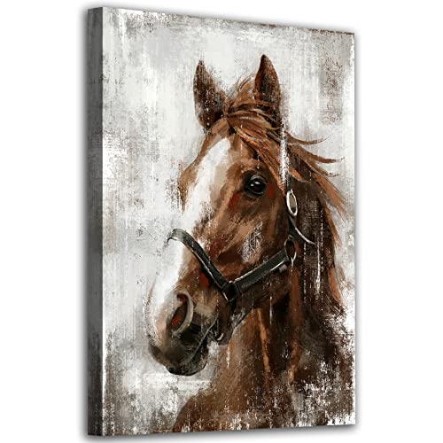 Horse Canvas Wall Art Horse Portrait Pictures Wall Decor Farmhouse Brown Horses Canvas Painting Rustic Horse Canvas Prints Artwork For Living Room Bedroom Office Home Wall Decoration 16" X 24" #TOP3