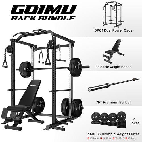 Image of DP01 Power Cage, 2000LBS Squat Rack with Cable Crossover and Dual Independent Pulley System, Full Cage for Full Body Training, Power Rack with More Training Attachments for Home Gym