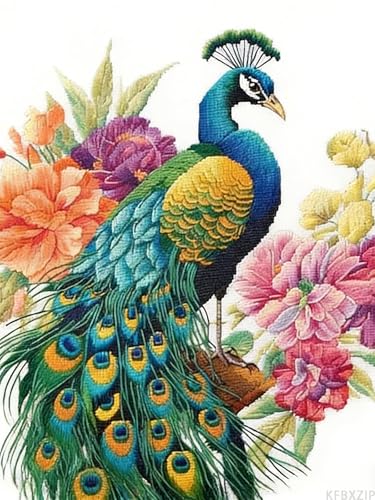 Image of KFBXZIP Peacock DIY Stamped Cross Stitch Kits for Beginners Easy 11CT Needlepoint Embroidery Counted Cross Stitch Kits Art Craft Wall Decor and Gift, 12x16 inch