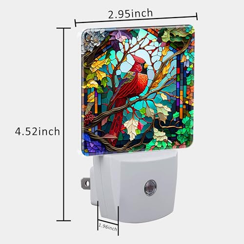 Image of Plug in Night Lights Christmas Stained Glass Cardinal Bird Nightlight Plug Into Wall Dusk to Dawn Sensor LED Night Light for Kid Girls Boys Room Decor,Hallway,Kitchen,Bathroom,Nursery,Stairs