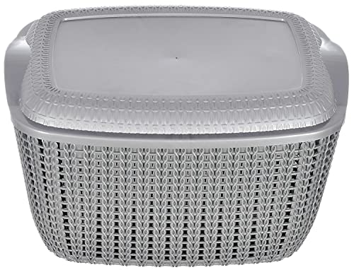 Image of Kuber Industries Multipurposes Small M 25 Plastic Basket, Organizer For Kitchen, Countertops, Cabinets, Bathroom With Lids- Pack of 2 (Grey) -46KM030