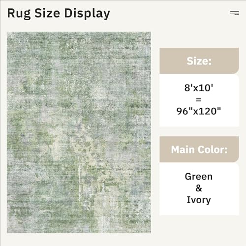 Image of Soalmost Abstract Rug 8x10 Large Living Room Rugs Neutral Modern Washable Area Rugs for Bedroom Dining Room Non-Slip Stain Resistant Foldable Thin Rug Green