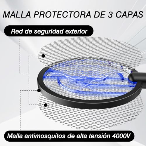 GooQand-Raqueta-Mosquitos-Electrica-4000V-Matamoscas-USB-con-Base-de-Carga-3-Capas-de-Malla-Protectora-Eficaz-contra-los-Insectos-Apto-para-Interior-y-Exterior