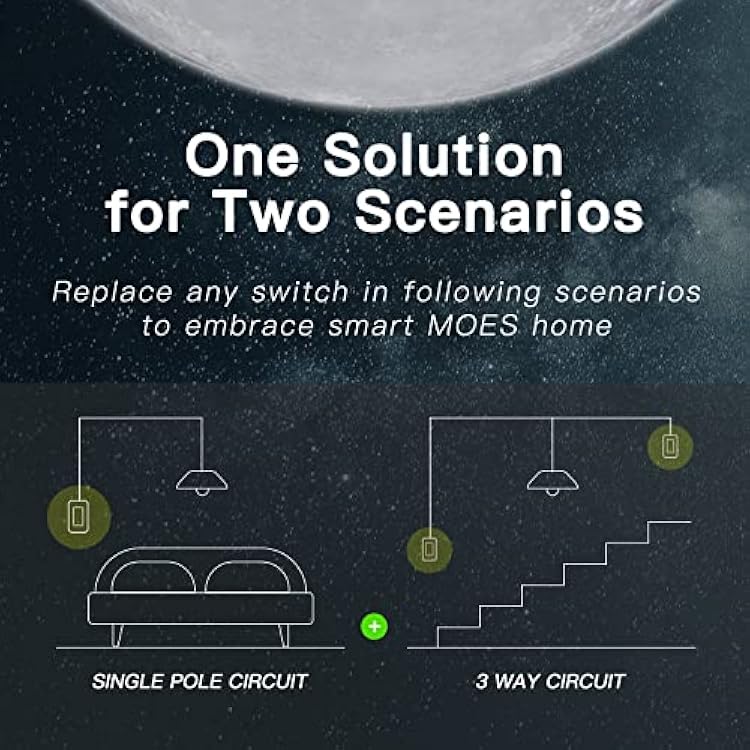 MOES Smart Light Switch, 2.4Ghz Wi-Fi Light Switch Compatible with Alexa, Google Assistant, Smart Switch Single Pole & 3-Way, Neutral Wire Required, No Hub Required, 2 Pack