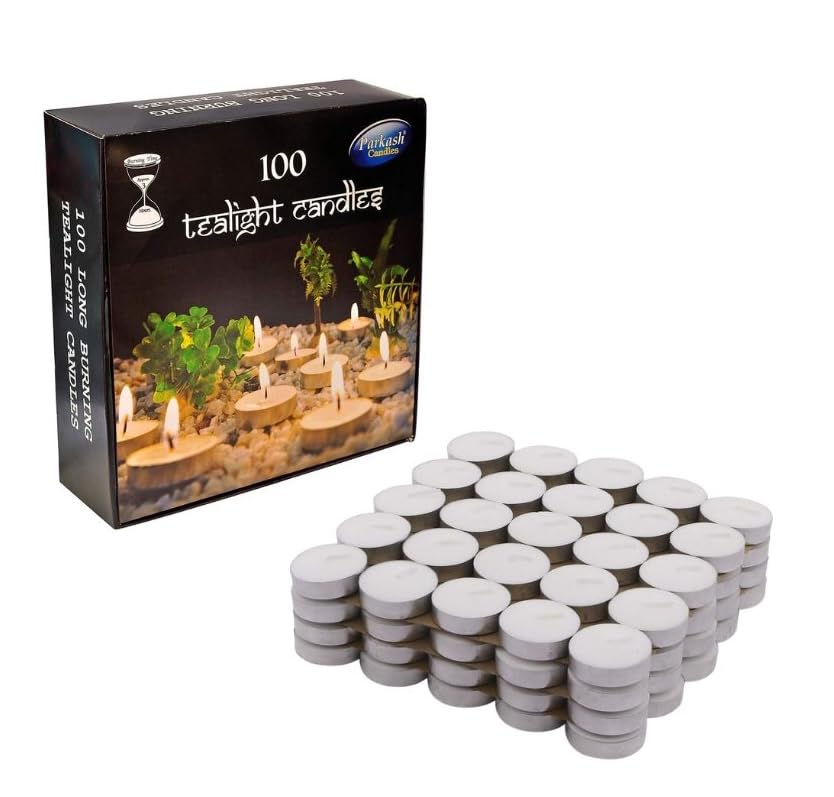 PROSPERRO LUMO Parrafin Wax Tea Lights, Set of 100, Unscented, White, 20 X 20 x 4.5 cm (3Hr) (CD - 103)
