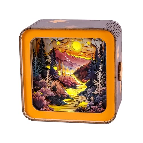 3D Puzzle Nightlight-DIY LED Light Wooden Puzzle-Art Lamp and Craft Kits for Adults-Birthday Gifts Toys-Home Desk Decor Family Game (Autumn Forest)