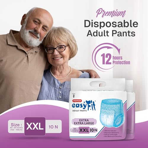 Image of Easyfit Adult Diaper Pants | 10 Count (XX-Large) | Waist 40-64 inch (102-168 cm) | Unisex | Leak Proof | Wetness Indicator | Overnight Protection | Elastic Waist | Anti-Bacterial Absorbent Core