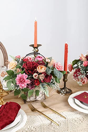 Serra Flora Artificial Flowers Combo Box Set Faux Flowers Bulk Flower Leaf With Stems For Diy Wedding Bouquets Centerpieces Baby Shower Party Home Decorations- (Burgundy Pink) #TOP4