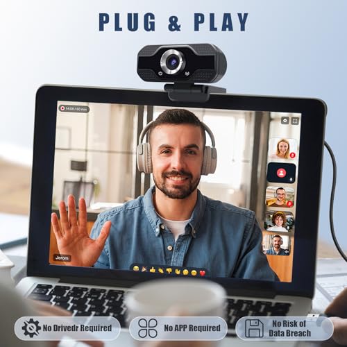 IFaca Webcam Full HD 1080p avec Deux Microphones,Upgraded Autofocus, 30fps,avec réduction du Bruit,avec Privacy Shutter,Webcam USB Plug and Play pour vidéoconférence/appels en Ligne/Streaming en – Image 4