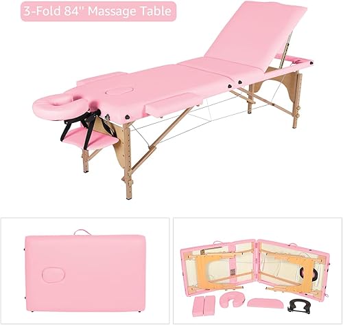 Miniatura 2 de Mesa de masaje portátil cama spa 84 pulgadas de largo 3 altura plegable mesa profesional ajustable, cuna facial, cama de tatuaje de salón de