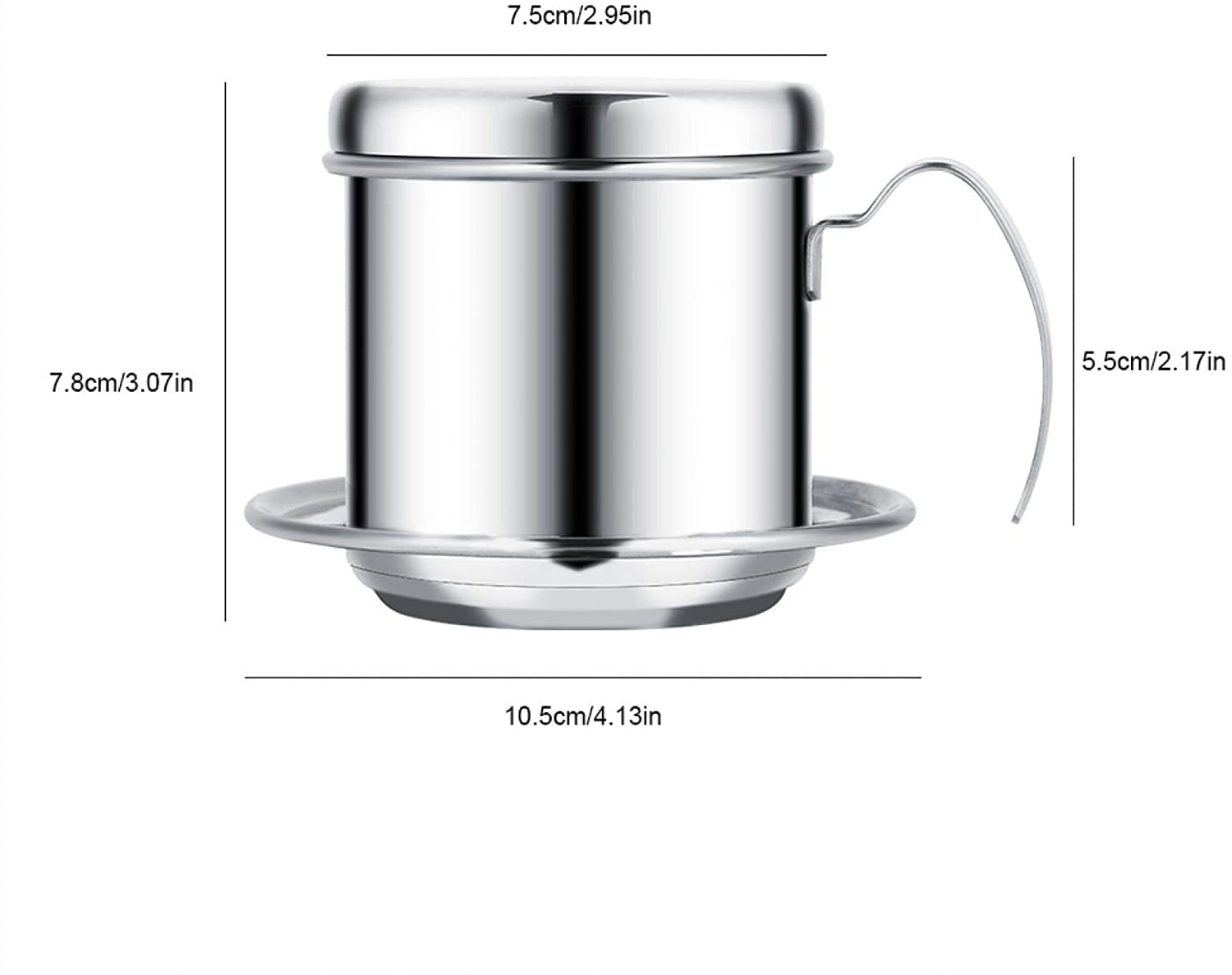 Vietnamese Coffee Drip Filter - Stainless Steel Maker Pot, Single Serving Cup, Manual Infuser Filter Dripper for Coffee Lovers (Silver)