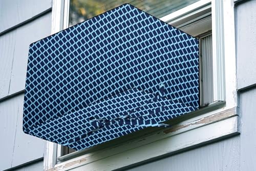 Image of The Furnishing Tree window ac cover suitable for Lloyd 1.5 Ton GLW18C4YWGEW, Check Blue Color Elastic fit Cover for front and rear Of Window Ac