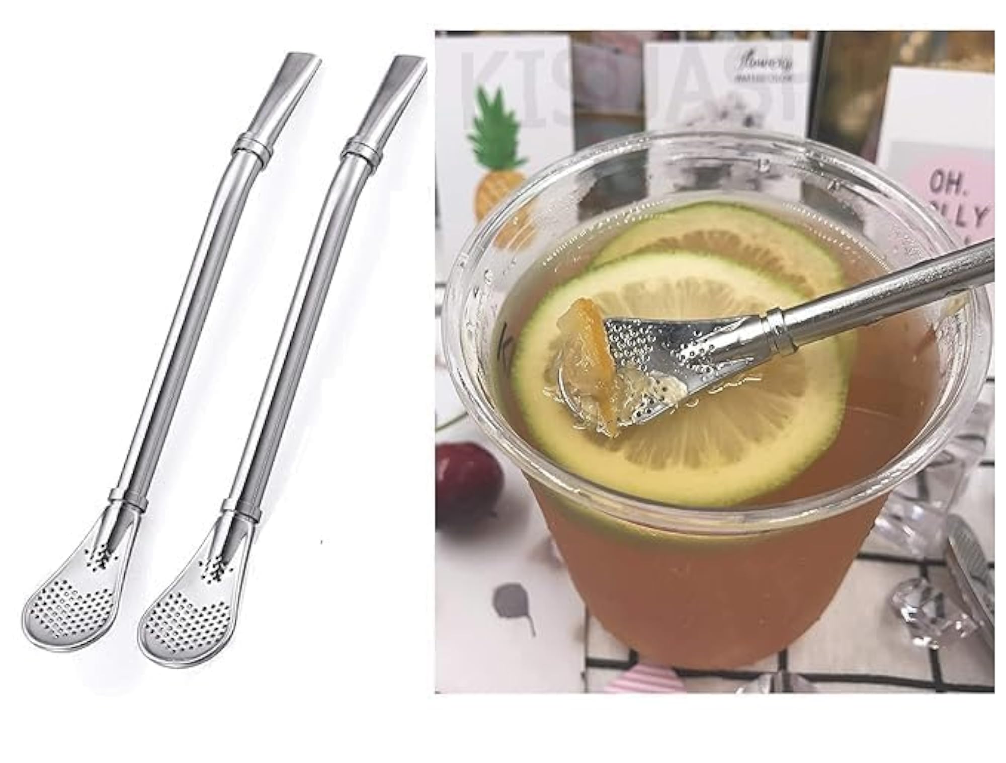 2-in-1 Drinking Straws with Filter Spoon