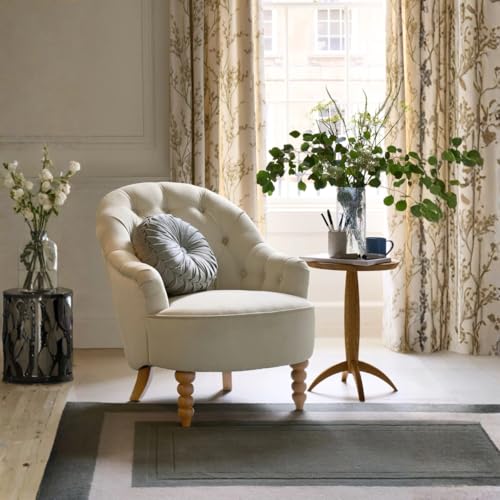 Image of Kingsman Furnitures Luxury Loriel Ashley Single Seater Sofa for Living Room | 1 Seater Tufted Wing Chair Sofa with Padded Arms | Medium Back Arm Chair Velvet Lounge Sofa Chair - Cream Linen Fabric