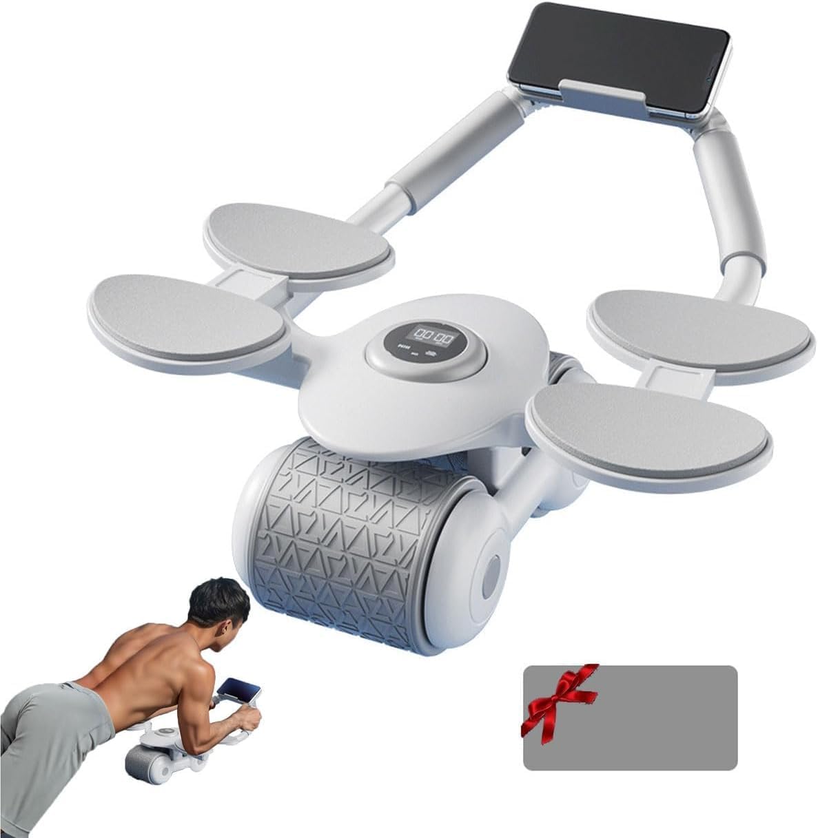 RELEMTRA New Automatic Rebound Ab Abdominal Exercise Roller Wheel with Elbow Support and Timer and Resistance Bands Set for Men and Women Great Fitness Equipment for Training Yoga Home Workout