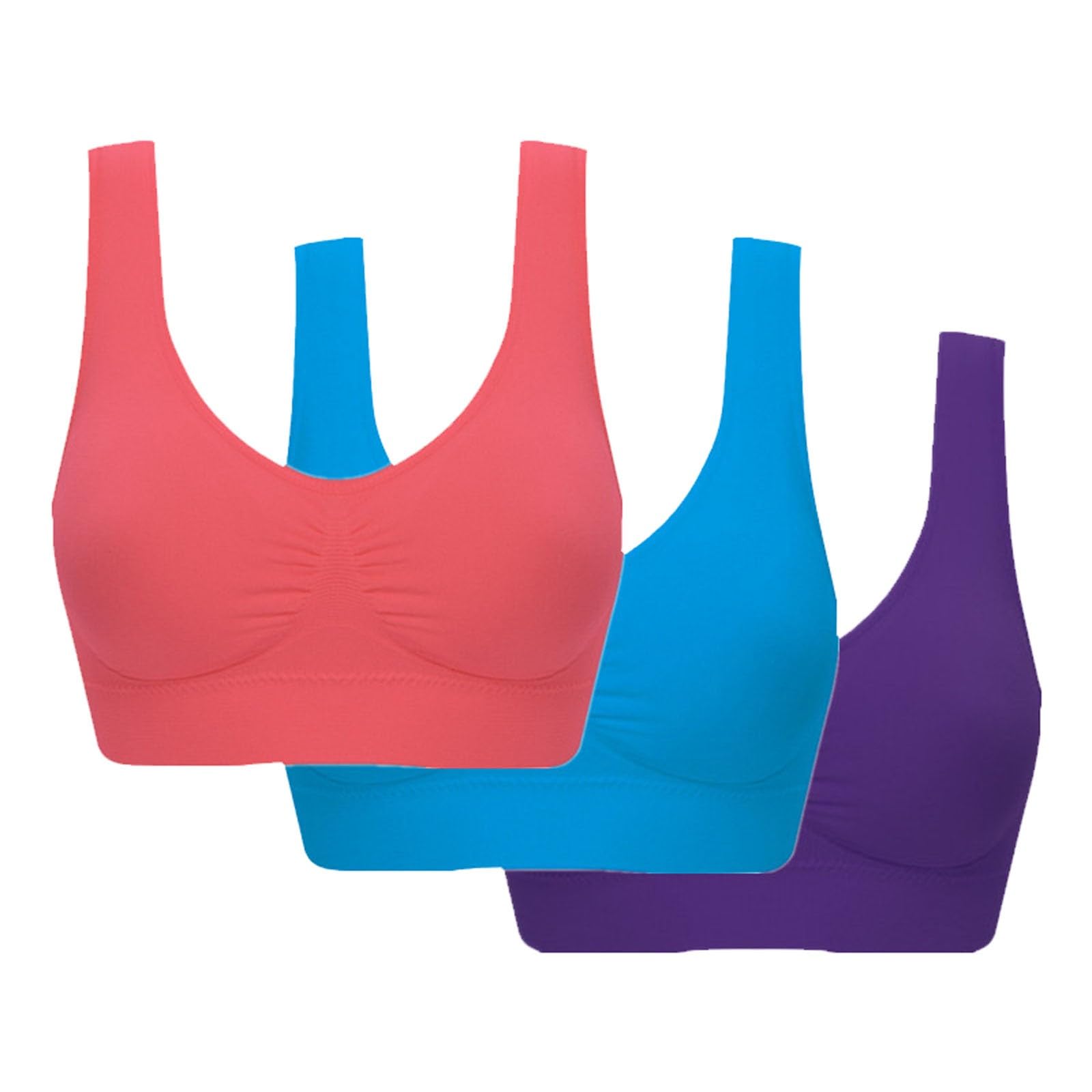 AMDOLE Low Back Bra Bandeau Women Double Stretchy Bra Top Plus Padded Removable Maximum Support Sports Bras for Women