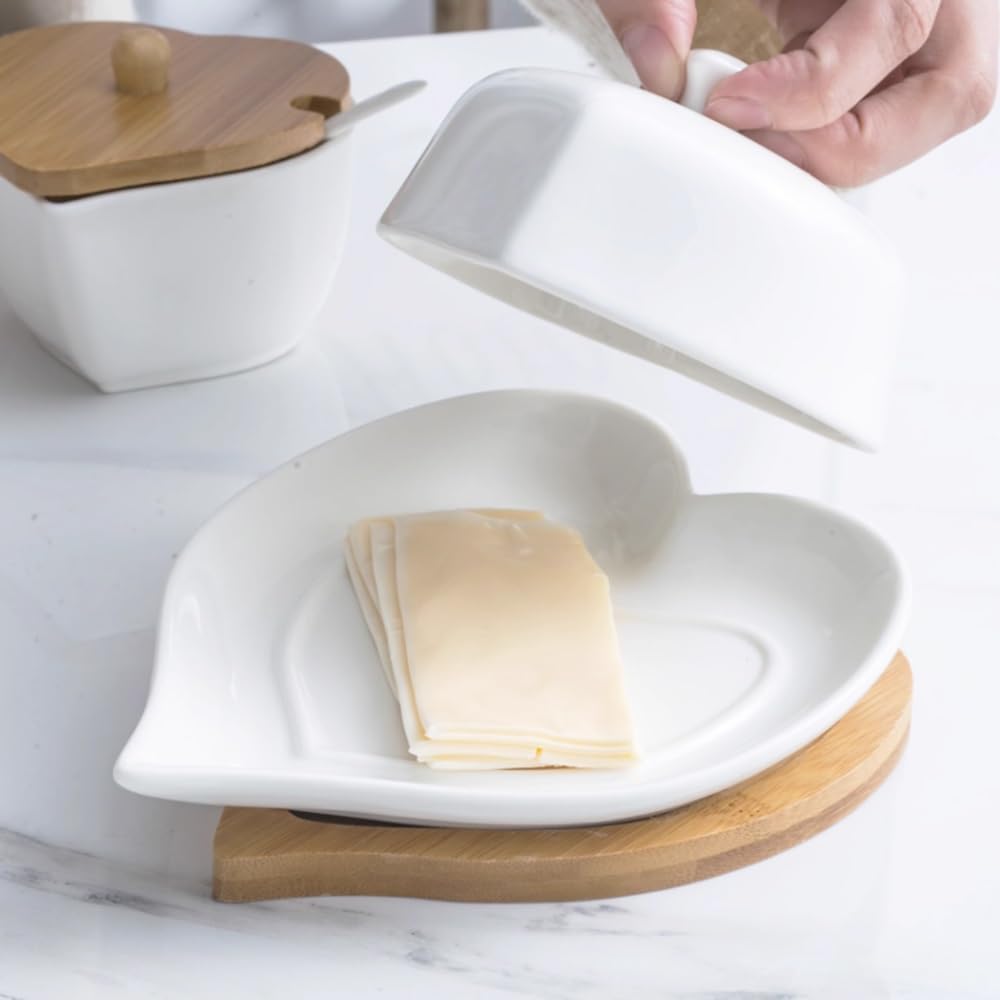 Butter Dishes Ceramic Butter Dish, Pure White Cheese Storage Box, with Base Butter Storage
