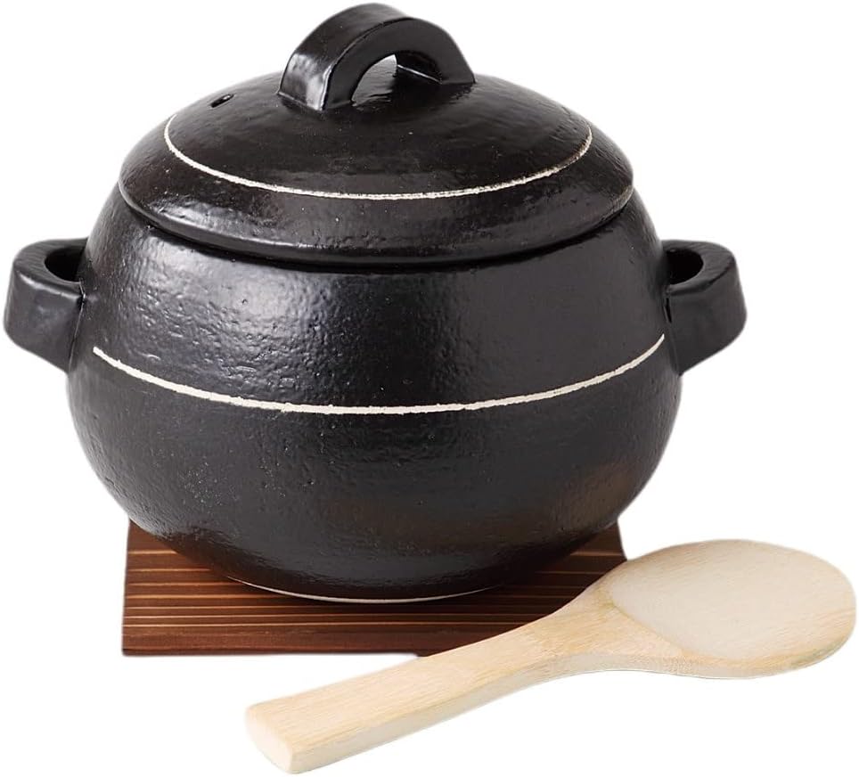 Line Black Rice Pot, 3 Cups Set, 5.9 x 5.9 inches (15 x 15
