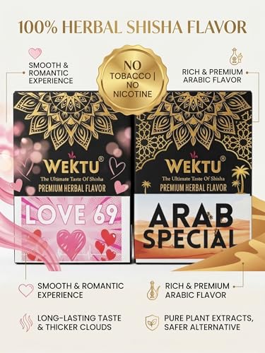 Image of WEKTU Premium Herbal Hookah Flavour, Love 69 and Arab Special, No Tobacco, No Nicotine, 2 Pack
