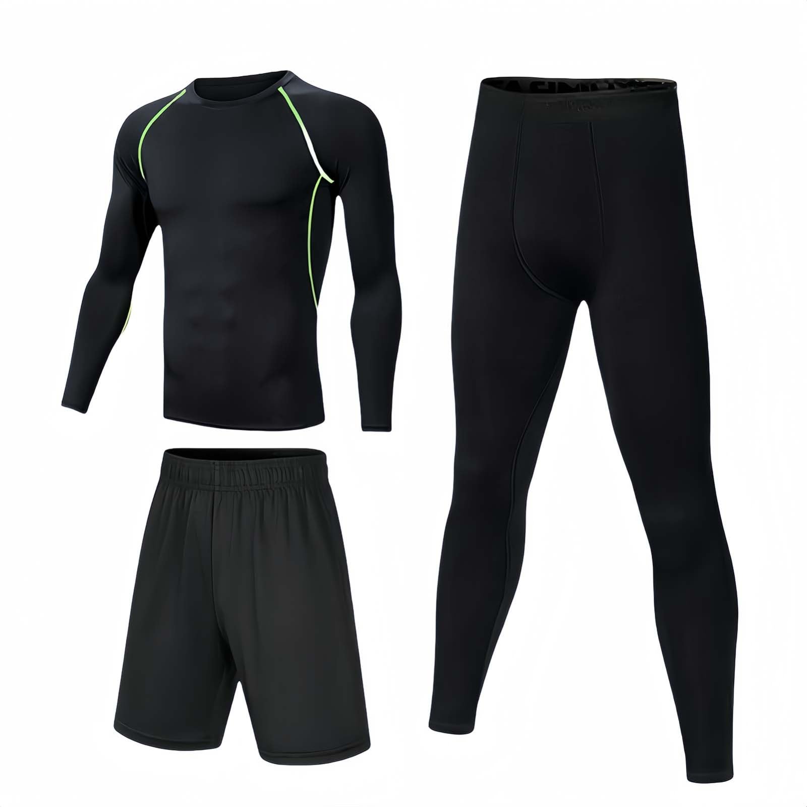 Odzież sportowa 3 sztuki garnitur męskie koszulki sportowe fitness dres zestaw szybkoschnące spodnie czarne spodnie treningowe kombinezon męski strój sportowy A, L (120-130)