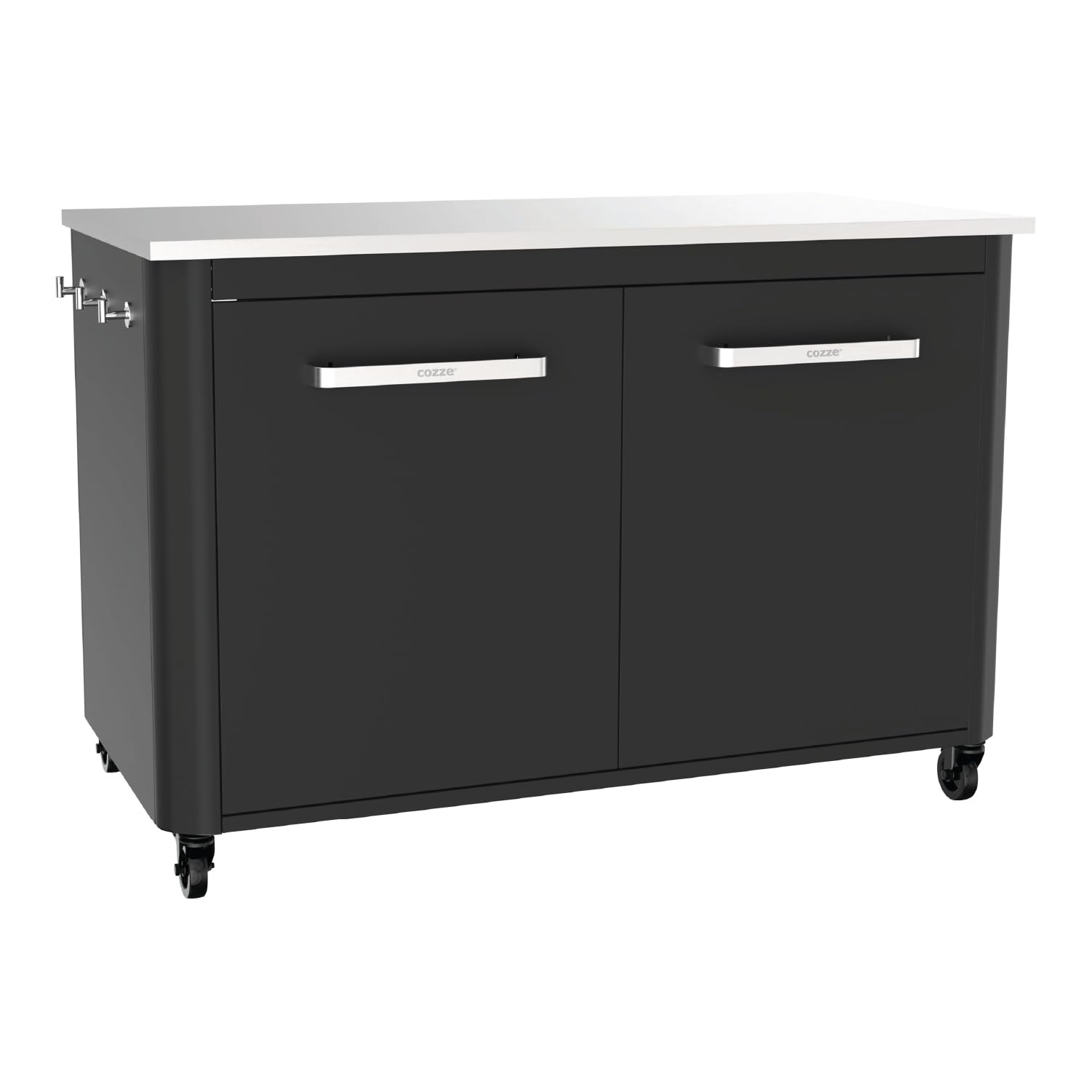 Cozze Mesa de exterior con sobre de acero inoxidable, 2 puertas y 4 ruedas acero inoxidable/negro/gris