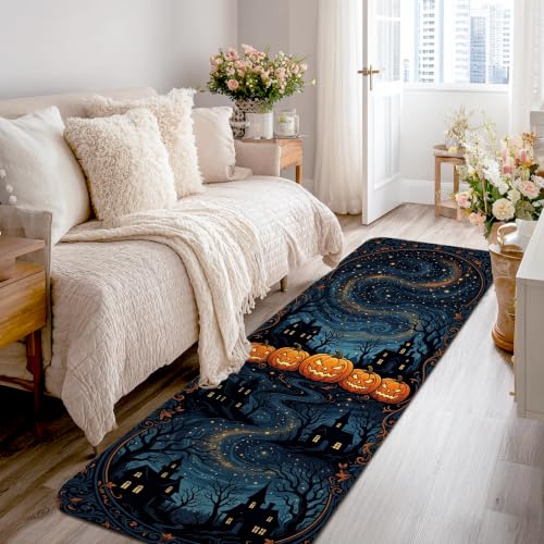 Alfombra con borde de esponja de Halloween azul oscuro 2x8 pies 2
