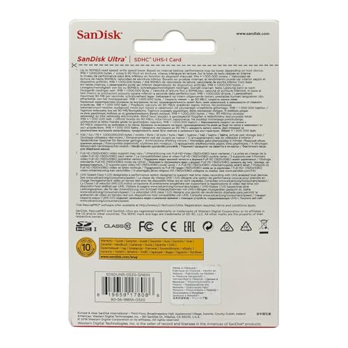 Image of SanDisk 32GB Ultra SDHC UHS-I Memory Card - 90MB /s, C10, U1, Full HD, SD Card - SDSDUNR-032G-GN6IN | 32GB SDHC UHS-I • Up to 90MB per S Read • Class 10 • Full HD Video • Mpn Sdsdunr-032g-Gn6in