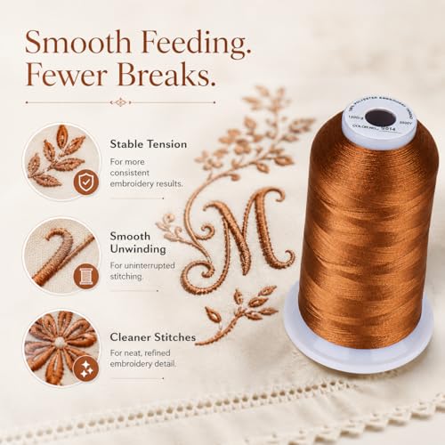 Image of Simthread 5000M 40WT Polyester Embroidery Thread, Tawny Brown S014 | 5000M 40WT polyester thread feeds smoothly for machine embroidery, monograms, logos, patches and quilting.