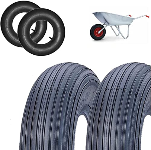 2 neumáticos 3.50-8 + 2 cámaras de aire neumáticos a rayas reforzadas 4PR ruedas carretilla