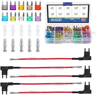 Glarks 12V 5 Pack Car Add-A-Circuit Fuse TAP Adapter Mini ATM APM Blade Fuse Holder with 120Pcs 2A 3A 5A 7.5 A 10A 15A 20A 25A 30A 35A Fuse Set, Total 130Pcs
