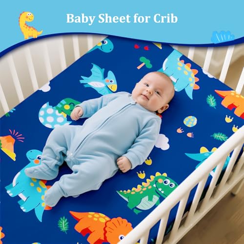 Image of Cloele Crib Bedding Set for Boys Girls- 3 Piece Dinosaur Baby Bedding Set Soft Comforter Bed Set Includes Toddler Pillowcase Crib Sheet Baby Quilt - Nursery Bedding Set for Boys-Colorful Dinosaur