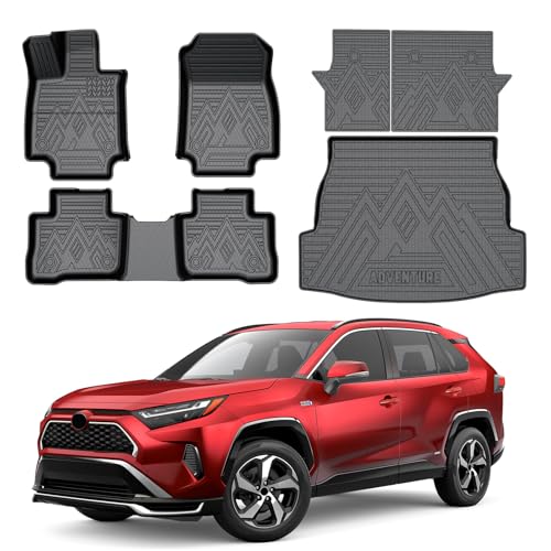 Mixsuper Floor Mats for Toyota RAV4 2025 2024-2019, Cargo Mat Backrest Mat for RAV4, All Weather 2 Row Floor Liners & Trunk Mat Accessories Set Black