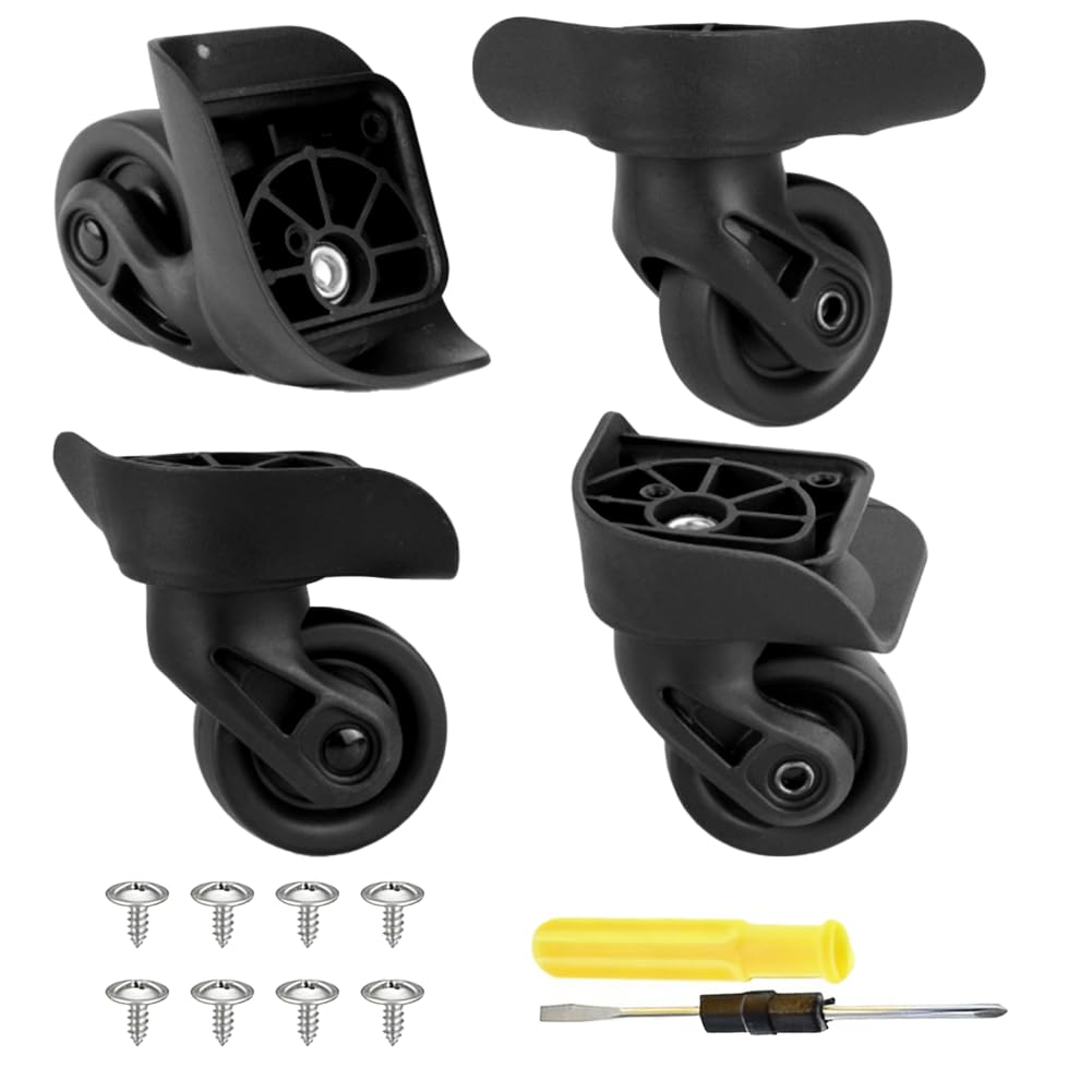 4Pcs Suitcase Wheels Replacement, Spare Suitcase Casters with 2 Screw Holes, 360° Rotating Luggage Replacement Wheels for Hard Shell Suitcase Repair