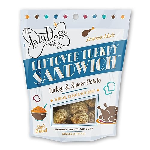 The Lazy Dog Cookie Co. Leftover Turkey Sandwich, Turkey & Sweet Potato Soft-Baked Natural Dog Treats - Wheat-Free & Soy Free - Limited Edition - Made in The USA - 5 oz