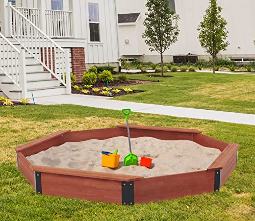 85''X78''X9'' Octagon Sandbox With Cover For Kids Outdoor Play, Wood Large Sandpit With 4 Benches, Quick Easy Install #TOP6