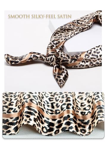 35" Large Satin Leopard-Print Head Scarf Women Square Bandana Silk-Like Neck Scarf for Hair Wrap Fashion Accessories2