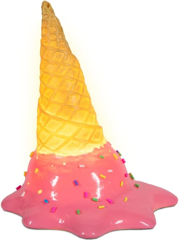 Spilled Ice Cream Desk Light, Cute Resin College Lamp for Dorm Room or Kids Bedroom, Warm White LED Light, Battery Operated Decor for Girls & Home Office