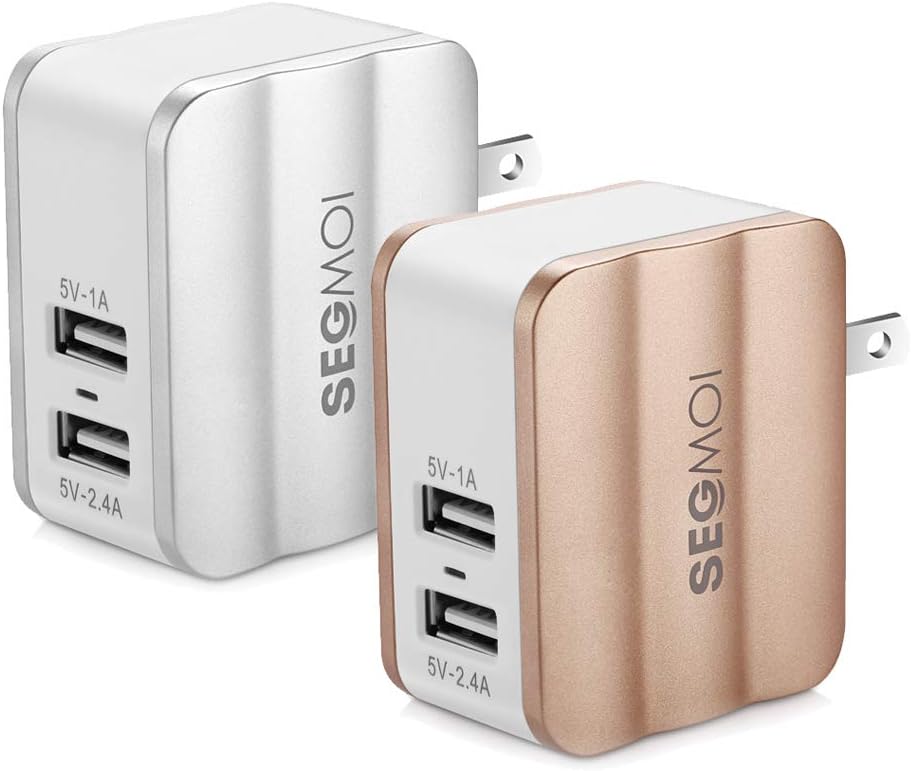 One-Day Sale: Up to 50% Off USB Wall Charger, 2-Pack 5V/2.4 amp Foldable Plug Dual Port Wall Charger Brick Power Adapter Charging Block Cube Box Replacement for iPhone XR XS Max X 8 7 6 6s Plus 5 5s 5c SE iPad 4 Air Pro Mini