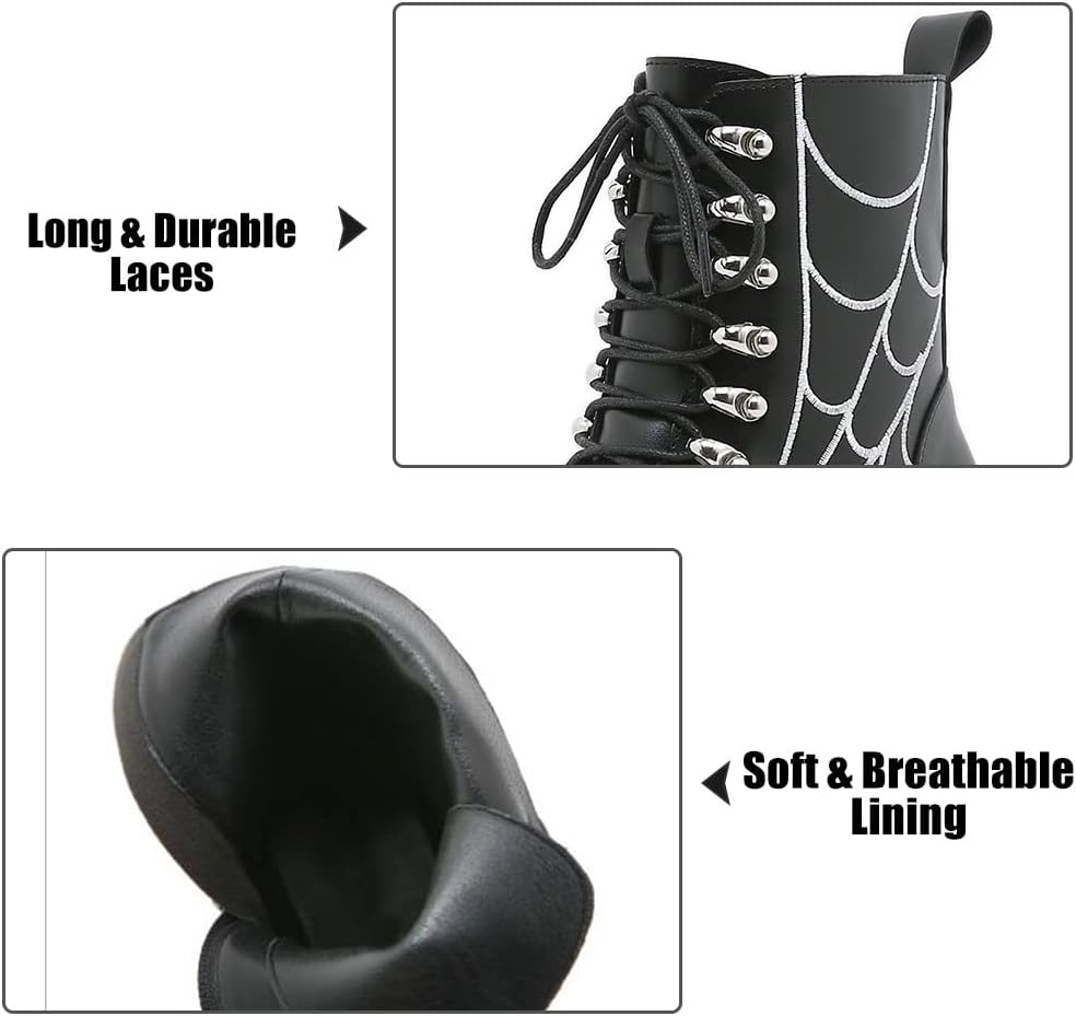 mikarka Women's Chain Platform Boots Lace Up & Zipper Chunky Heel Black Combat Ankle Booties Fashion Studded Motorcycle Boots - Image 4