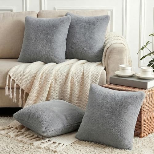 Thmyo 4-Pack Faux Fur Cushion Covers Fluffy Soft Throw Pillow...