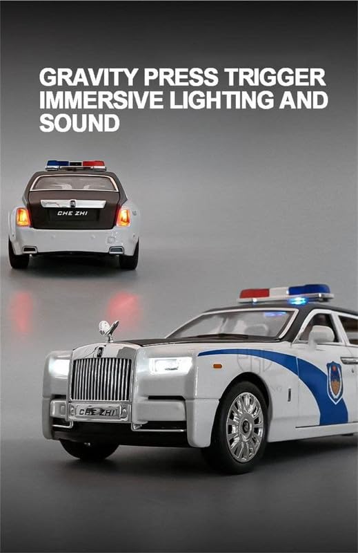 Image of Play Boy 1:24 Rolls Royce Phantom Police Model Diecast Metal Alloy Pullback Toy Vehicle with Openable Doors Light and Music Car for Kids (Multicolor)