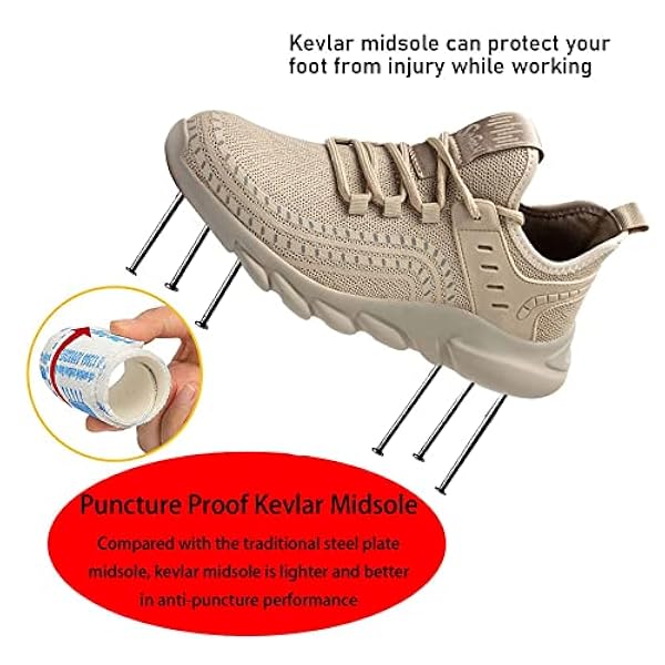 Heren Dames Stalen Neus Schoenen Unisex,Hoge Sterkte Lekbestendigheid, Waardoor Scherpe Voorwerpen De Zool Niet Doorboren,Ook Als Wandelschoenen Voor Buiten,Khaki▁45