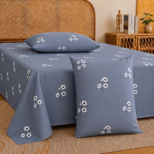 Image of Castiqa Elastic Fitted Supersoft Premium Polycotton 200TC King Size Bedsheets with 2 Pillow Covers | No Slip Bedsheet | Gray Sm Floral, King (72x78 Upto 10 inch Mattress)