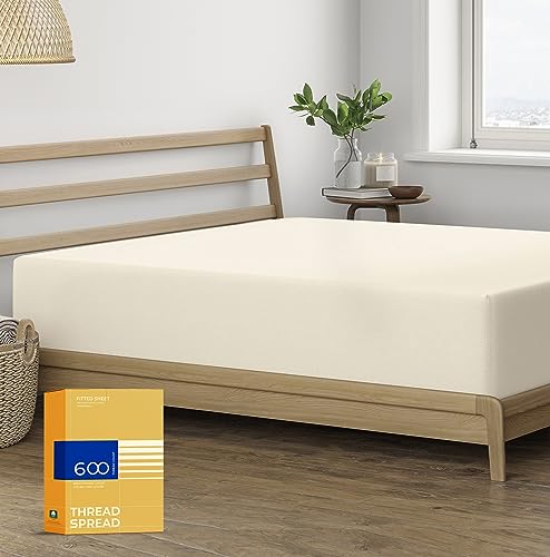 Thread Spread 100% Cotton King Size Fitted Sheet Only - 600 Thread Count King Fitted Sheet Cotton, Luxuriously Soft, Durable, Cooling 16