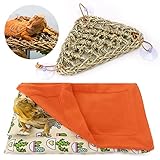 HOSUKKO 2PCS Reptile Bed with Pillow Lizard Grass Climbing Net Bearded Dragon Sleeping Bag Soft...